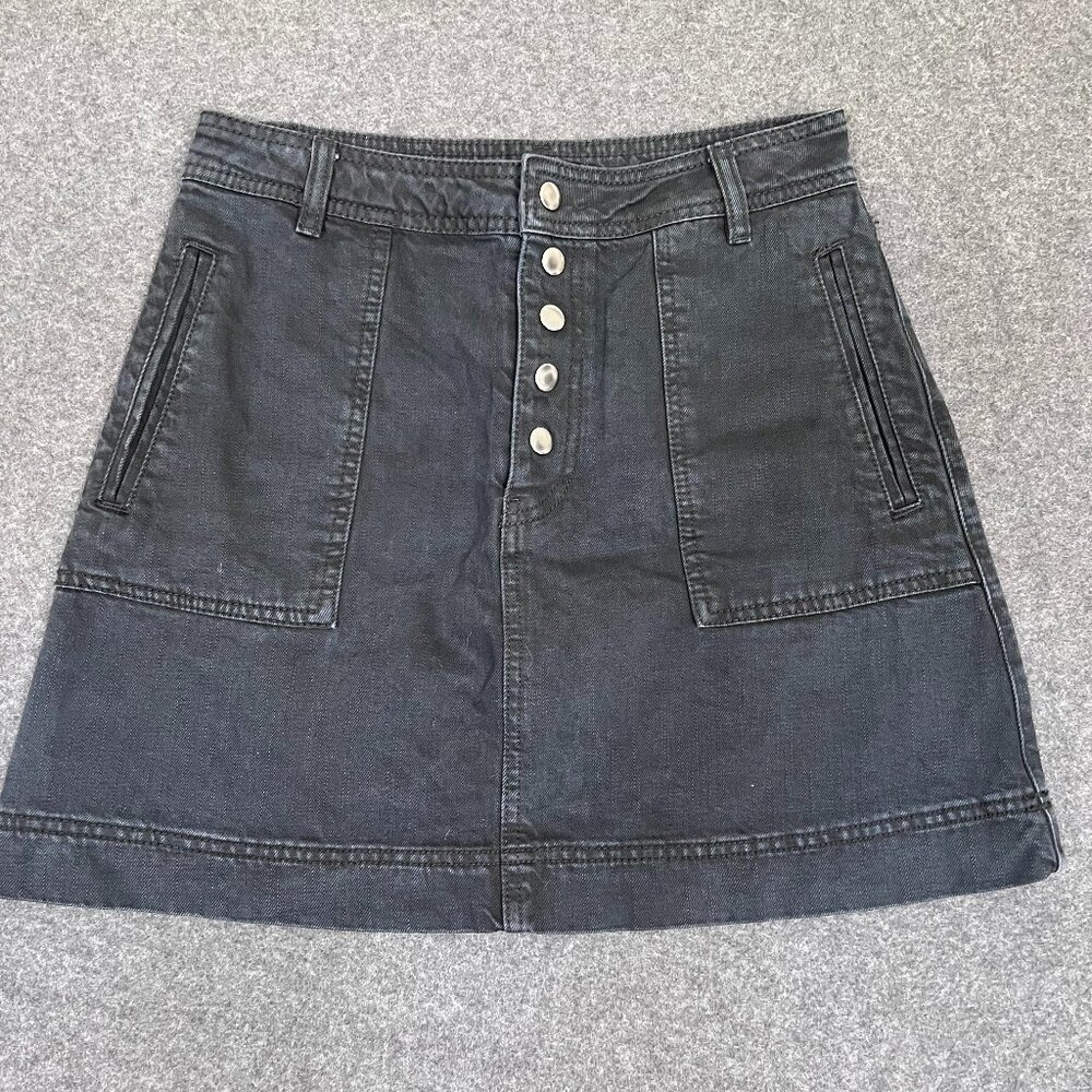 Free People Black Cotton A-line Button Front Mini Skirt Size 27